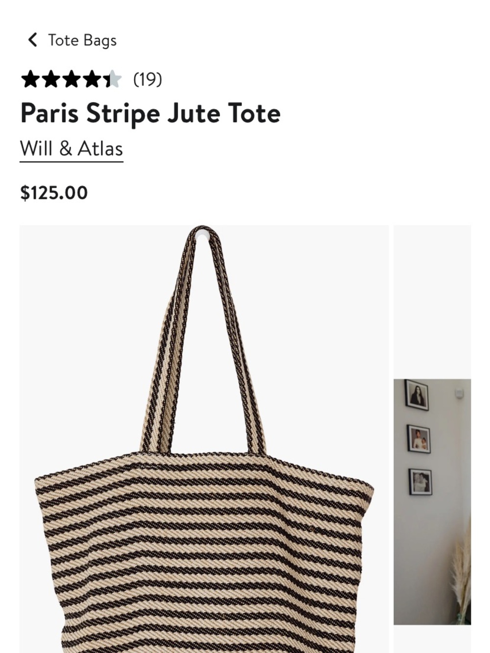 Will & Atlas black and cream jute tote. Excellent condition!